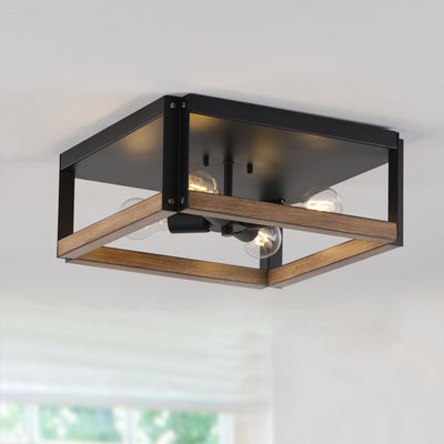 4-Lights Skeletonized Square Frame Flush Mount Lighting