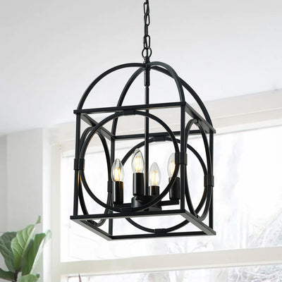 4-Lights Skeletonized Metal Frame Pendant Lighting