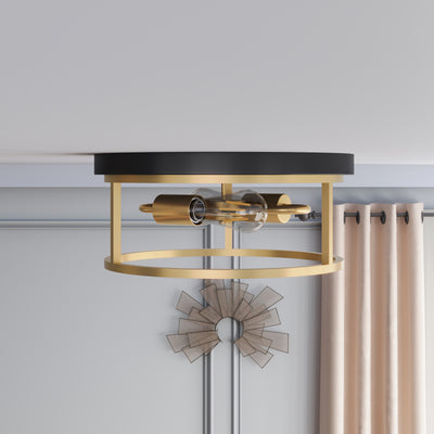 2-Lights Round Cage With Gold Flush Mount Lighting