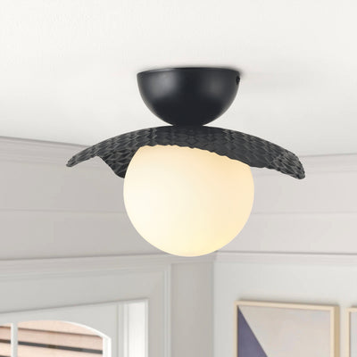 1-Light Black Globe Shade Semi-Flush Mount Lighting