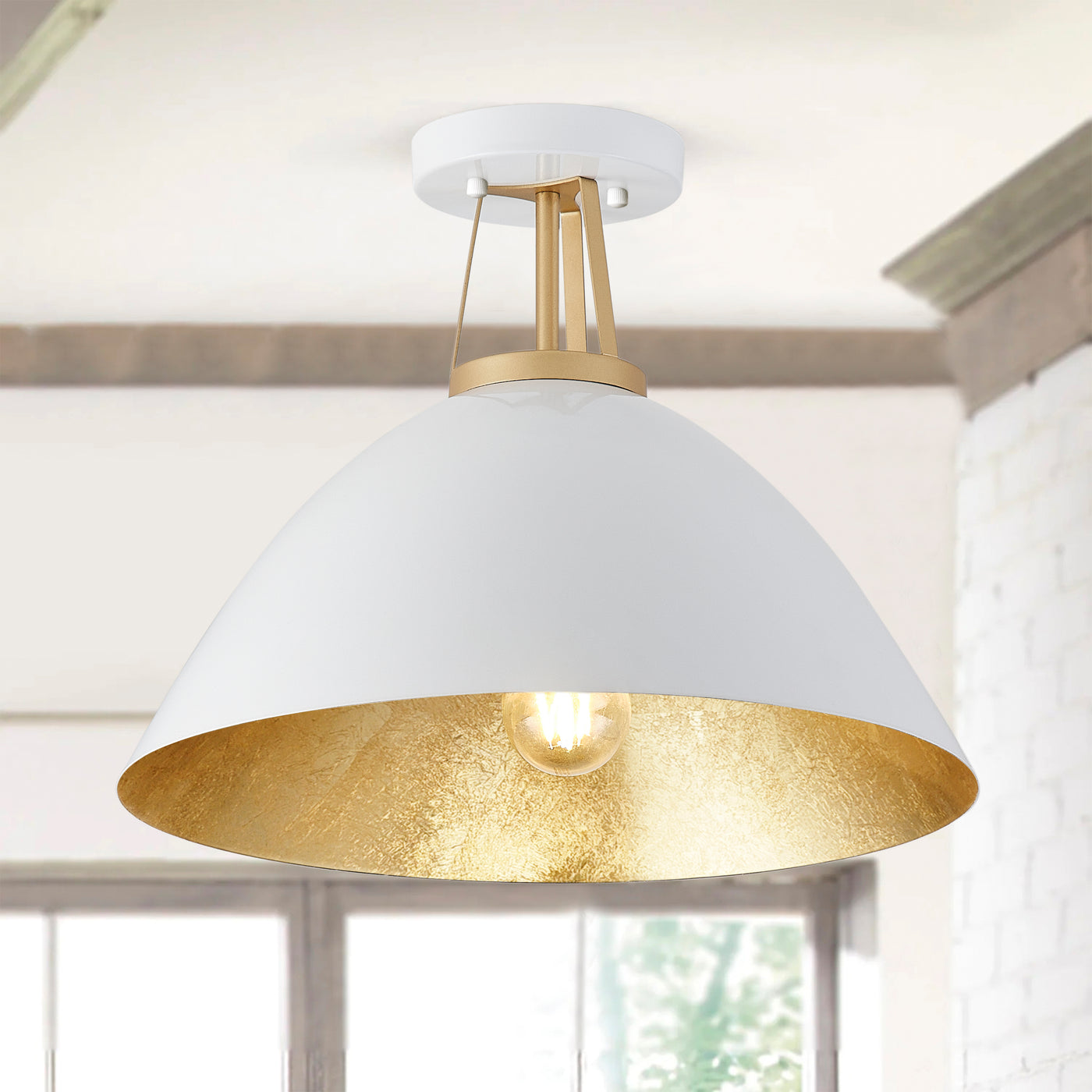 1-Light Gold Leaf Inside Semi-Flush Mount Lighting