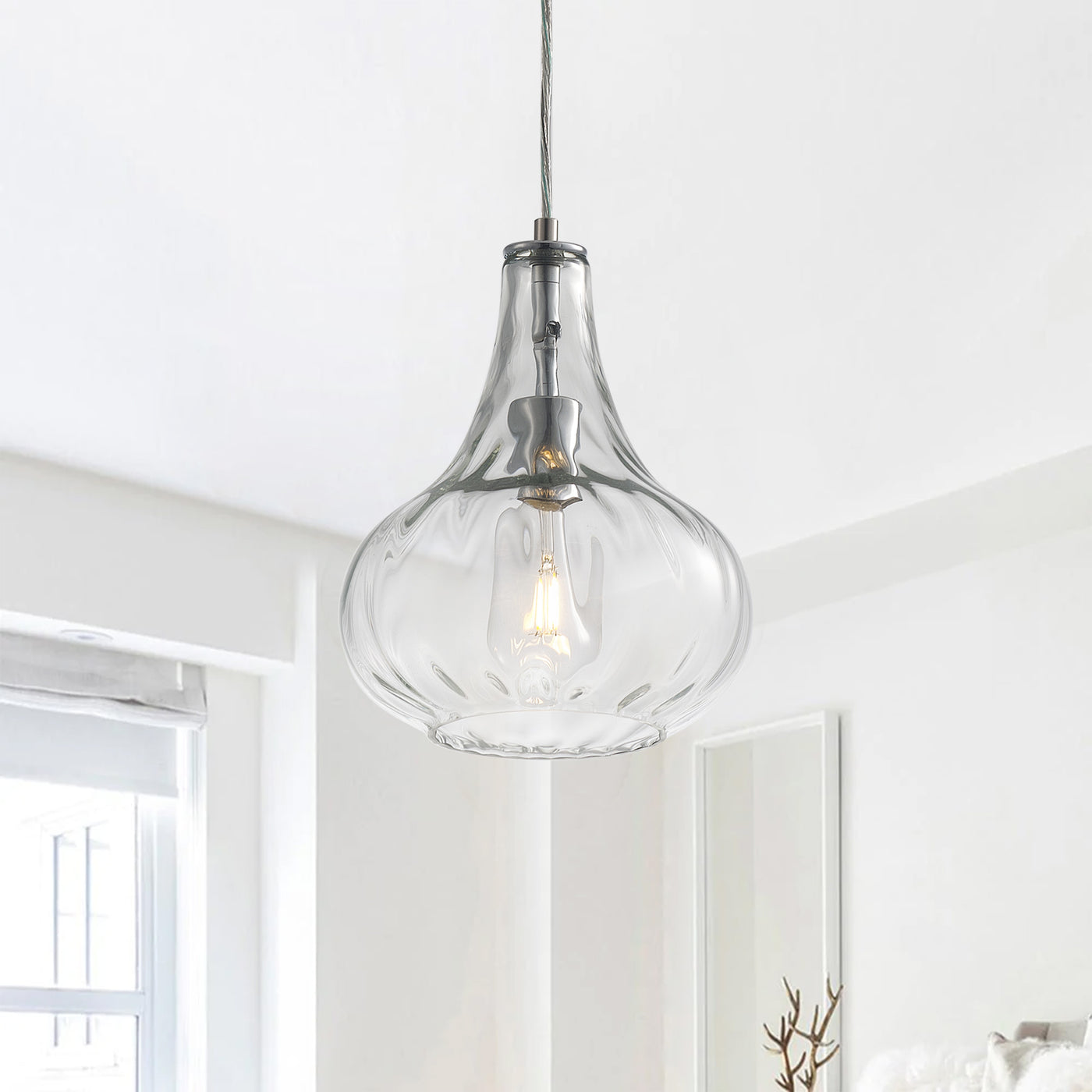 1-Light Teardrop Clear Glass Shade Pendant Lighting