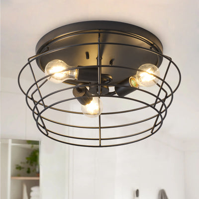 3-Lights Surrounded by Metal Lines Hollowed Out Metal Frame Flush Mount Lighting