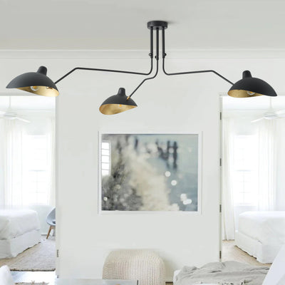 3-Lights Black Rounded Shade Semi-Flush Mount Lighting