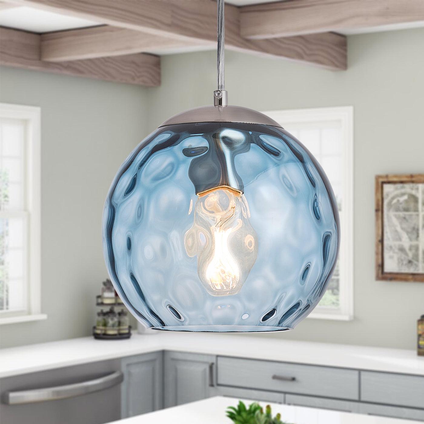 1-Light Glass Ball Shade with Polka Dot Pendant Lighting