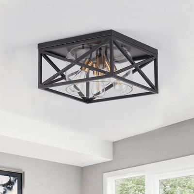 4-Lights Square-Shaped with Glass Shade Flush Mount Lighting