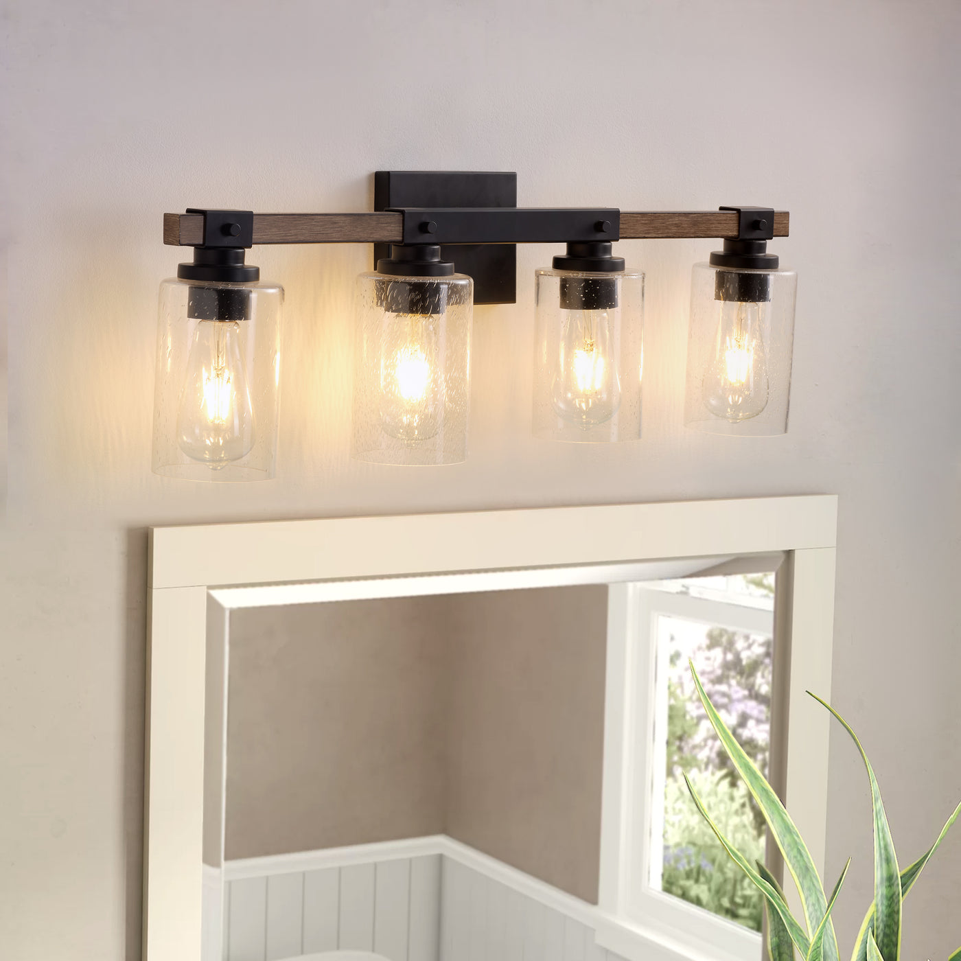 3-Lights & 4-Lights Classic Clear Column Glass Shade Bathroom Vanity Lighting