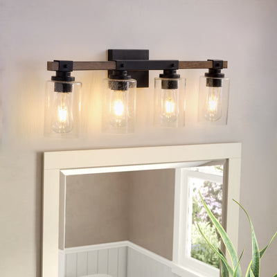 3-Lights & 4-Lights Classic Clear Column Glass Shade Bathroom Vanity Lighting