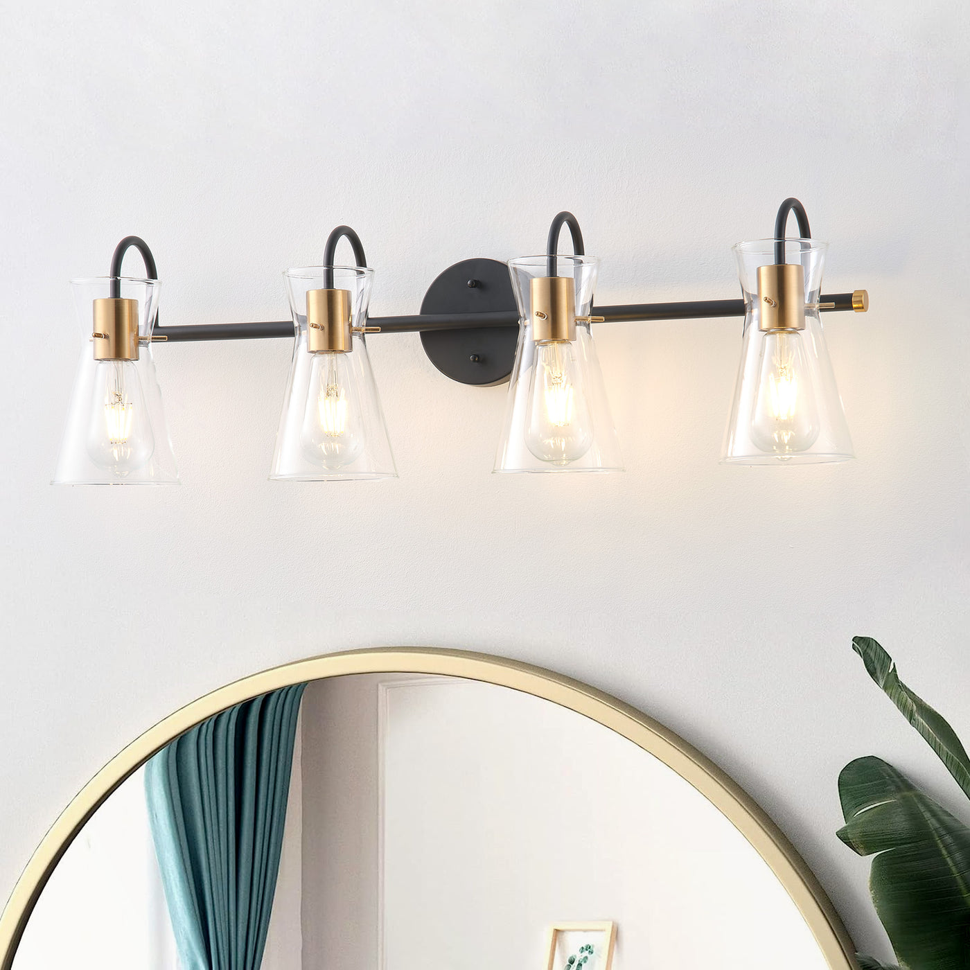3-Lights & 4-Lights Vintage Style Dimmable Bathroom Clear Glass Wall Vanity Lighting