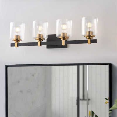 3-Lights & 4-Lights Clear Stripe Glass Shade Bathroom Vanity Lighting