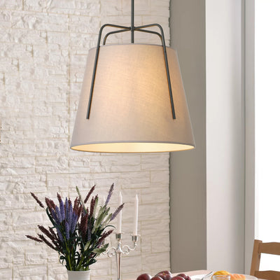 1-Light Gray Fabric Shade Flared Pendant Lighting