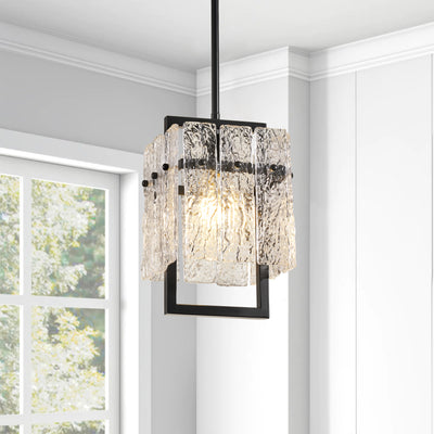 1-Light Hollowed Out Square Glass Shade Pendant Lighting