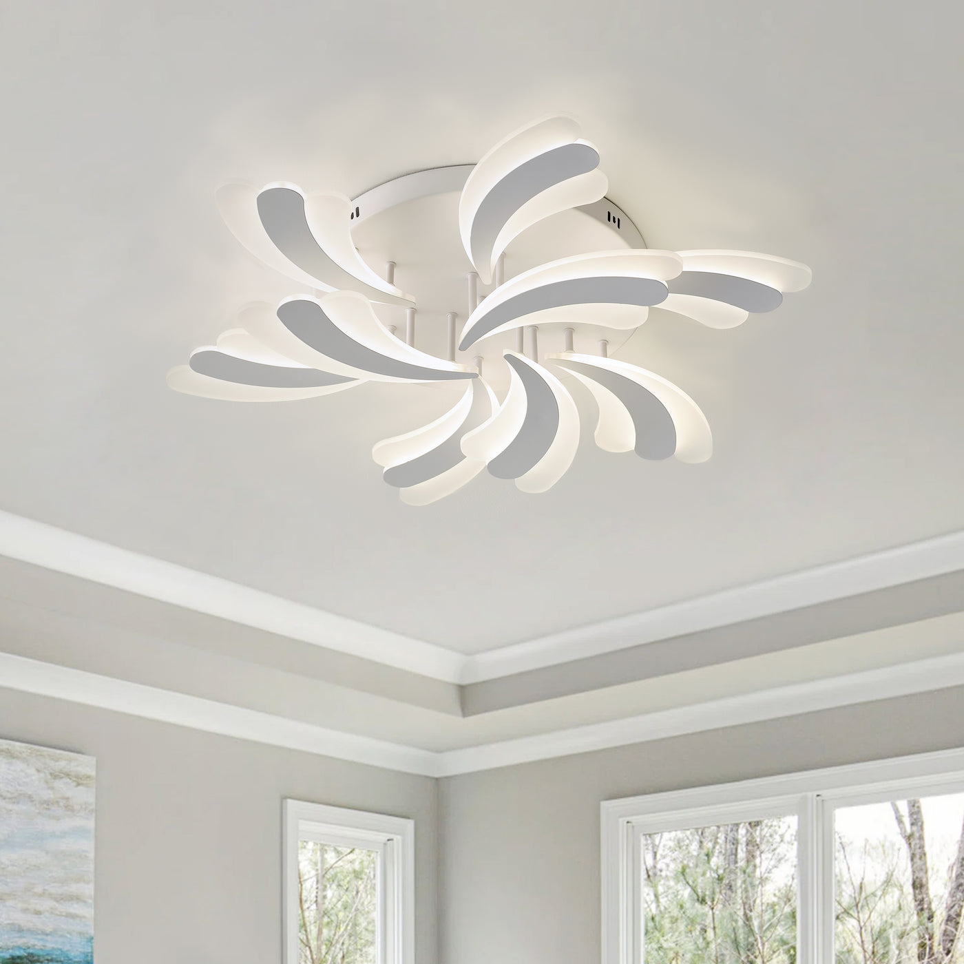9-Lights Creative Simple Petal Shape LED Semi-Flush Mount Lighting