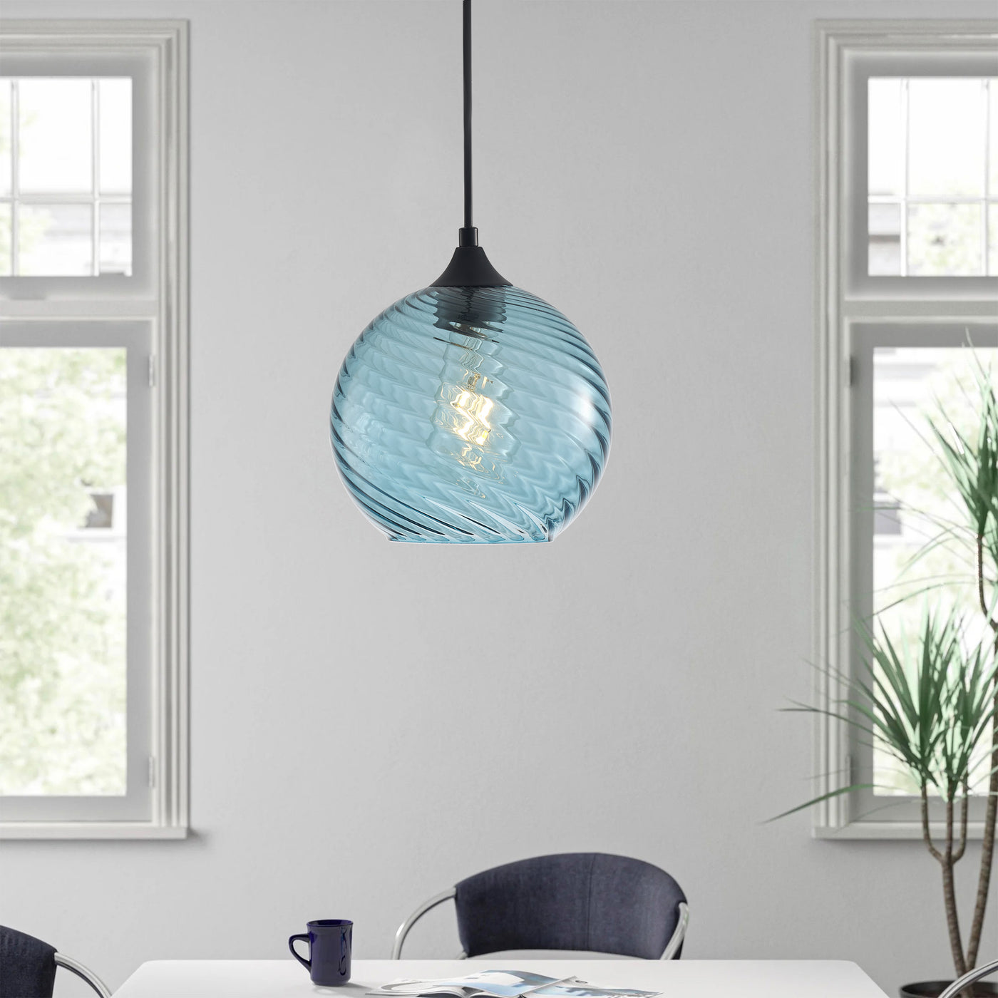 1-Light Stripe Texture Glass Globe Shade Pendant Lighting