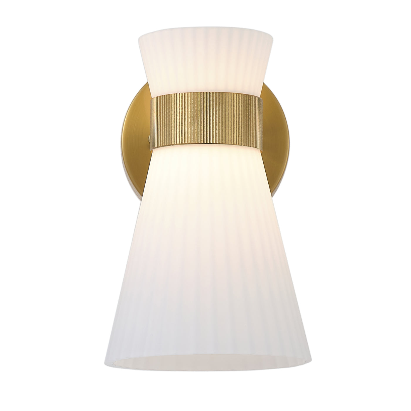 1 Light Mid Century Modern Brass Wall Sconce Flared Glass Shade Warm 3000K LED ETL Certified for Bedroom Corridor