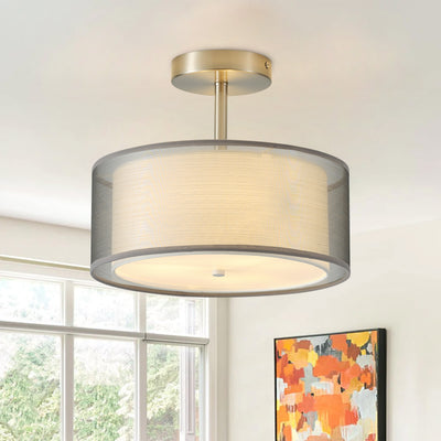 3-Lights Silver Round Cover Semi-Flush Mount Lighting