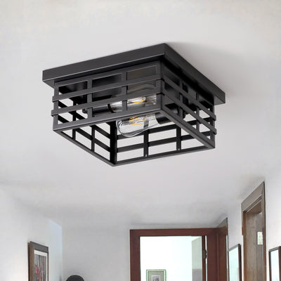 2-Lights Square Hollow Out Cage Metal Shade Flush Mount Lighting