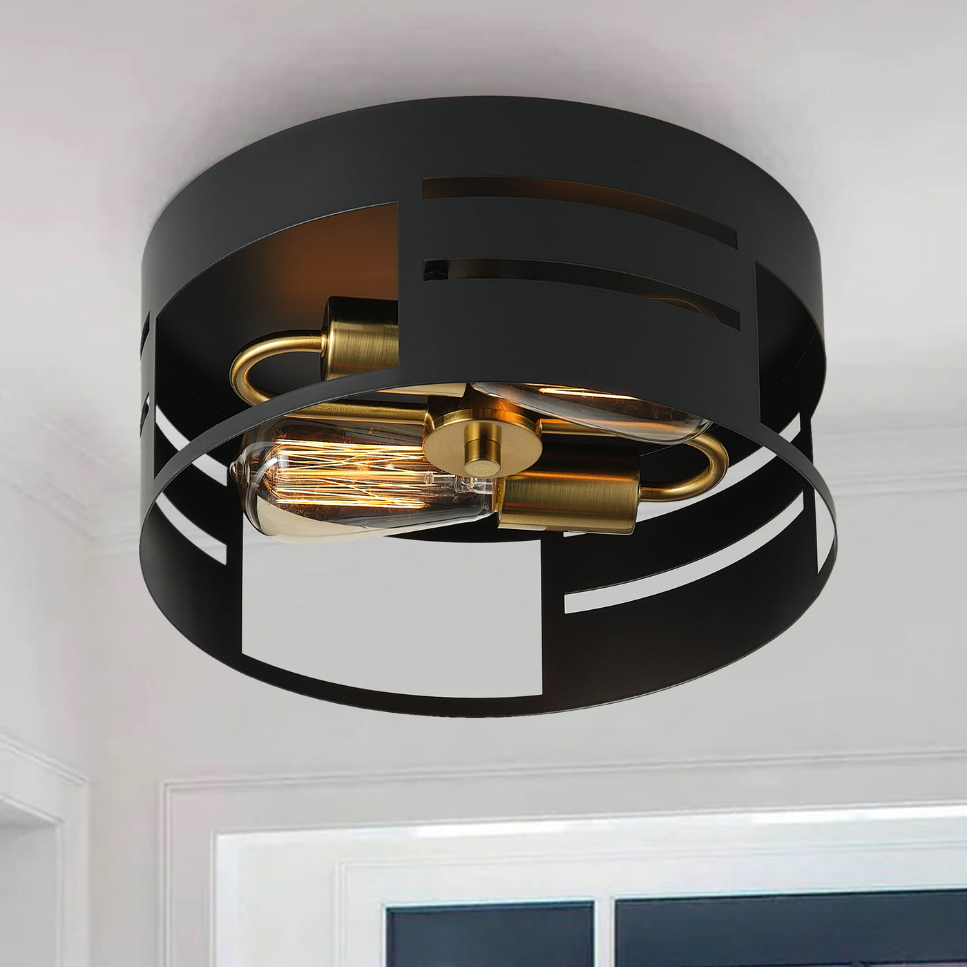 2-Lights Simple Black Hollow Out Flush Mount Lighting