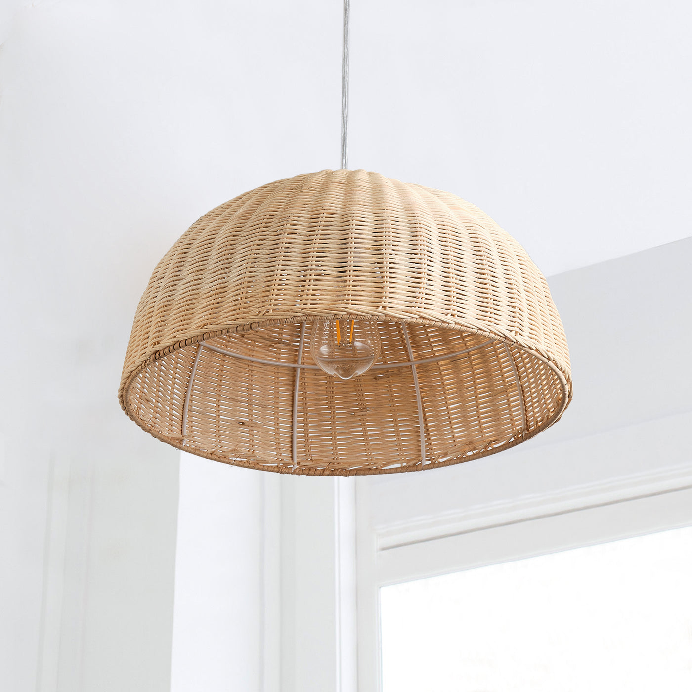 1-Light Bohemian Modern Woven Rattan Farmhouse Pendant Lighting