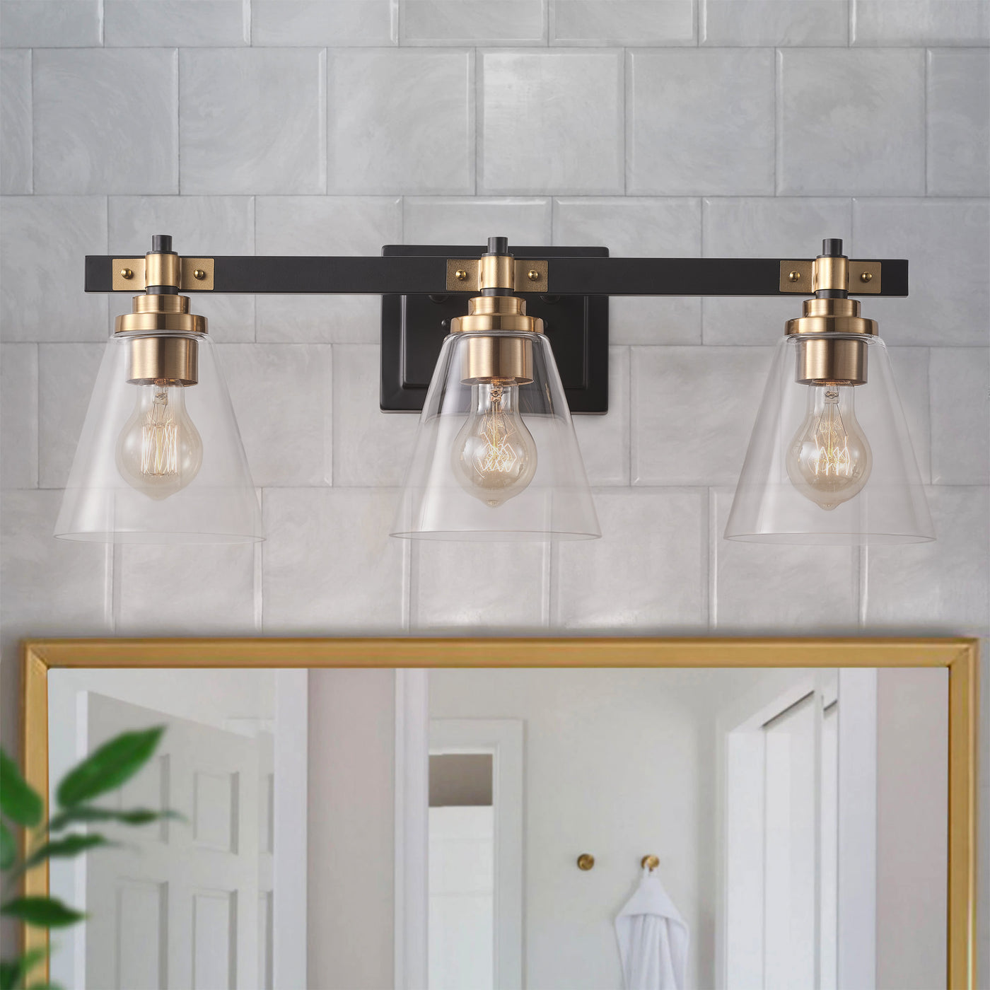 3-Lights Simple Style Mirror Light Dimmable Trumpet Shaped Glass Wall Vanity Lighting
