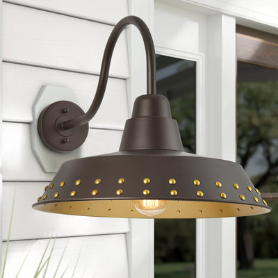 1-Light Spray-Painted With Gold Polka Dot Trim Bowl-Shaped Oversize Wall Sconces Outdoor Lights