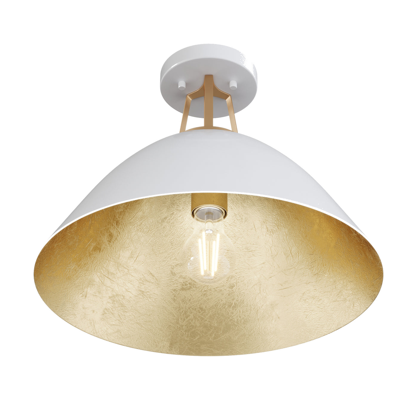 1-Light Gold Leaf Inside Semi-Flush Mount Lighting