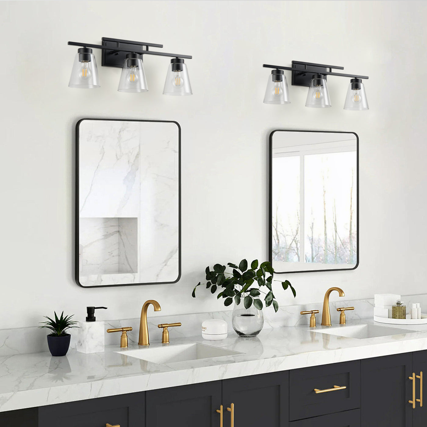 3-Lights& 4-Lights Dimmable Bathroom Clear Glass Wall Vanity Lighting