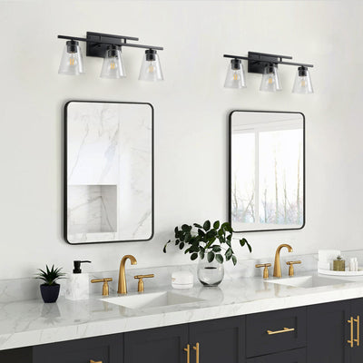 3-Lights& 4-Lights Dimmable Bathroom Clear Glass Wall Vanity Lighting