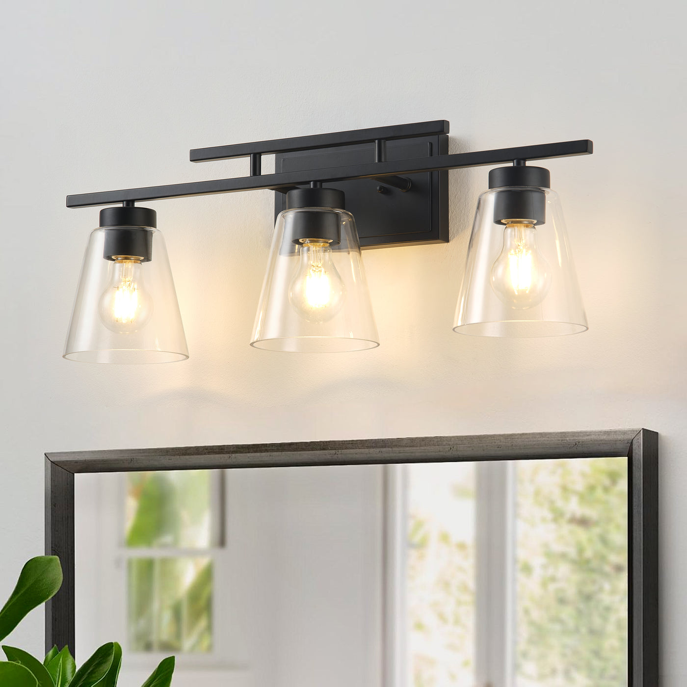 3-Lights& 4-Lights Dimmable Bathroom Clear Glass Wall Vanity Lighting