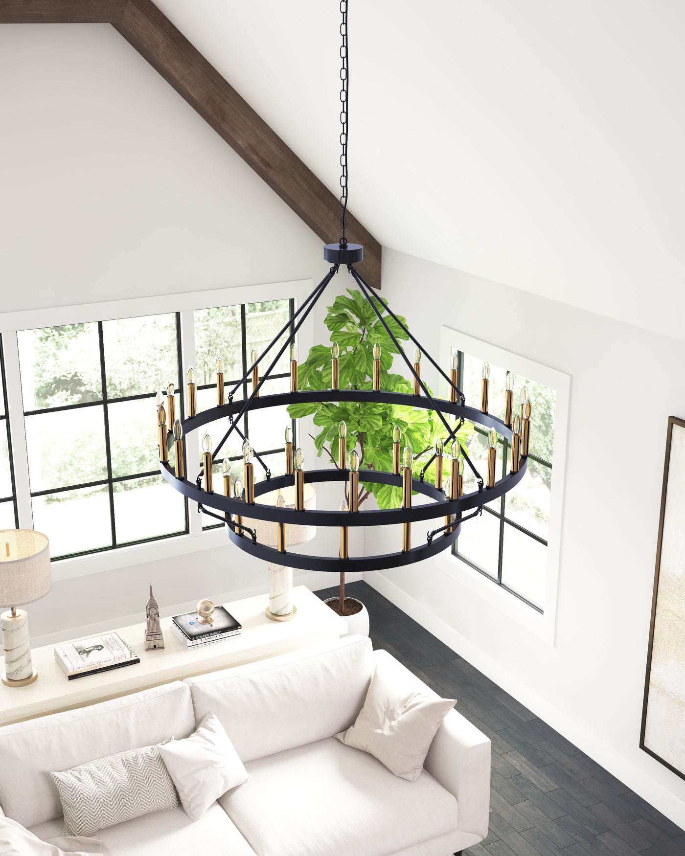 36-Lights Double Layer Wagon Wheel Chandelier