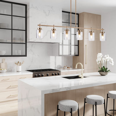 4-Lights & 6-Lights Gold Modern Linear Glass Shape Kitchen Island Lights