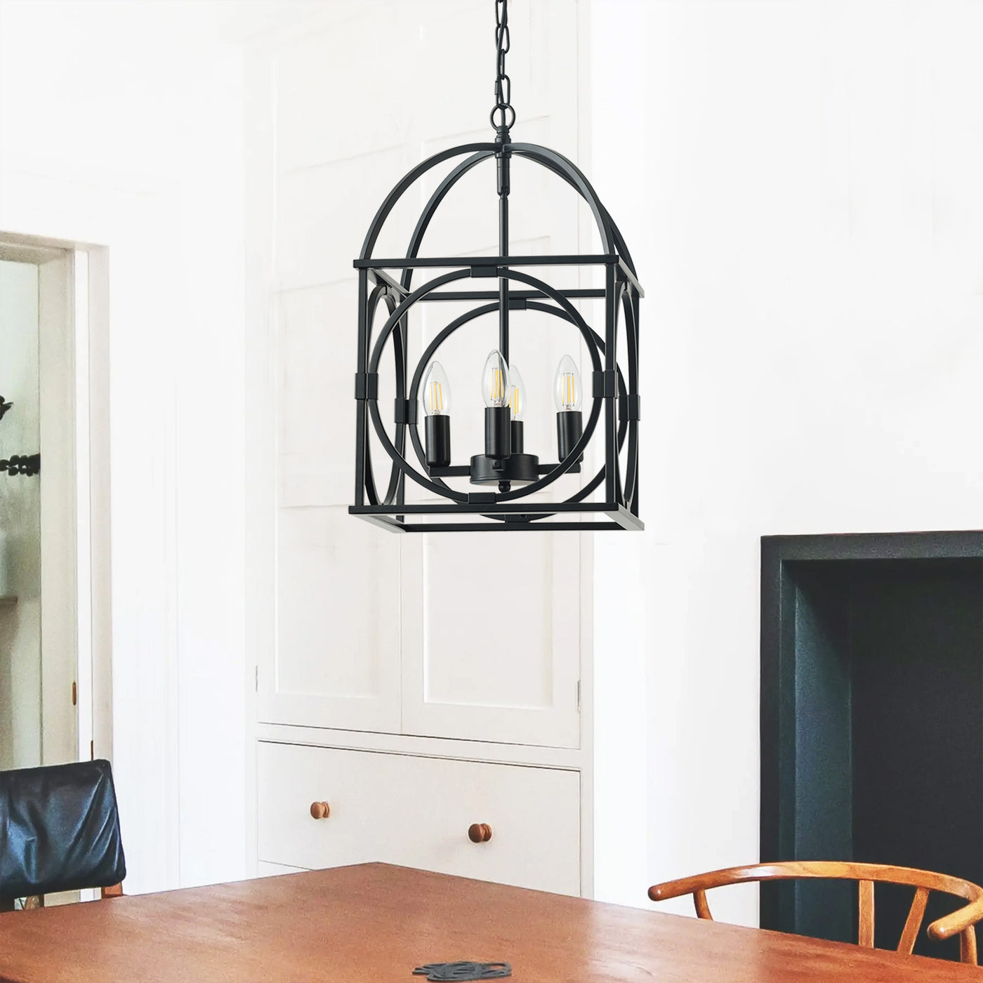 4-Lights Skeletonized Metal Frame Pendant Lighting