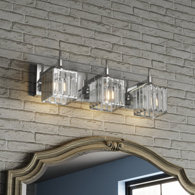 3-Lights Attractive Square Crystal Glass Bathroom Vanity Lighting