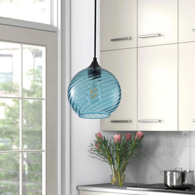 1-Light Stripe Texture Glass Globe Shade Pendant Lighting