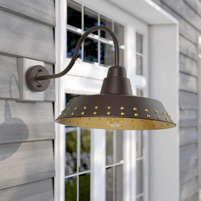 1-Light Spray-Painted With Gold Polka Dot Trim Bowl-Shaped Oversize Wall Sconces Outdoor Lights