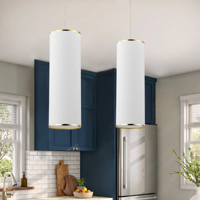 1-Light Column Fabric Cover Shade Pendant Lighting