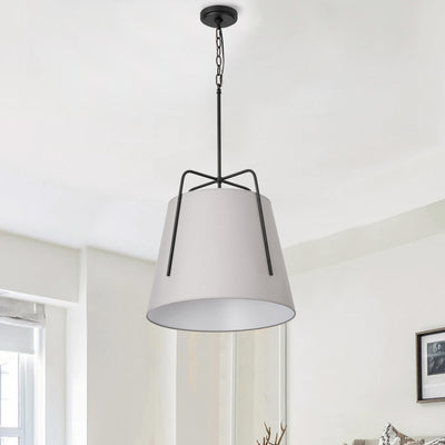 1-Light Gray Fabric Shade Flared Pendant Lighting