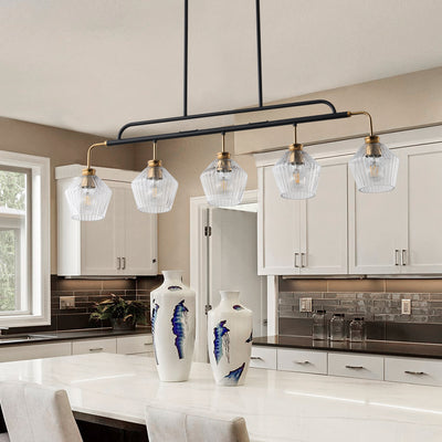 5-Lights Clear Light Striped Glass Shade Kitchen Island Lights