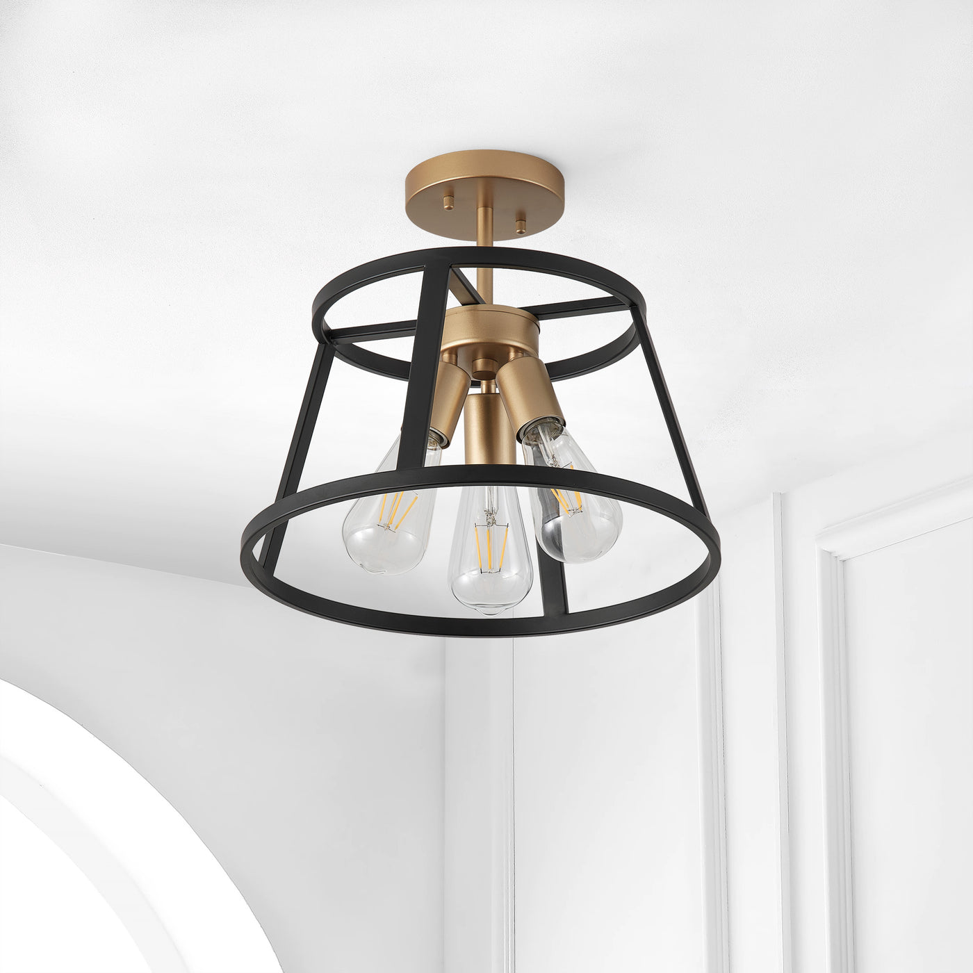 3-Lights Round Metal Frame with Openwork Design Semi-Flush Mount Lighting
