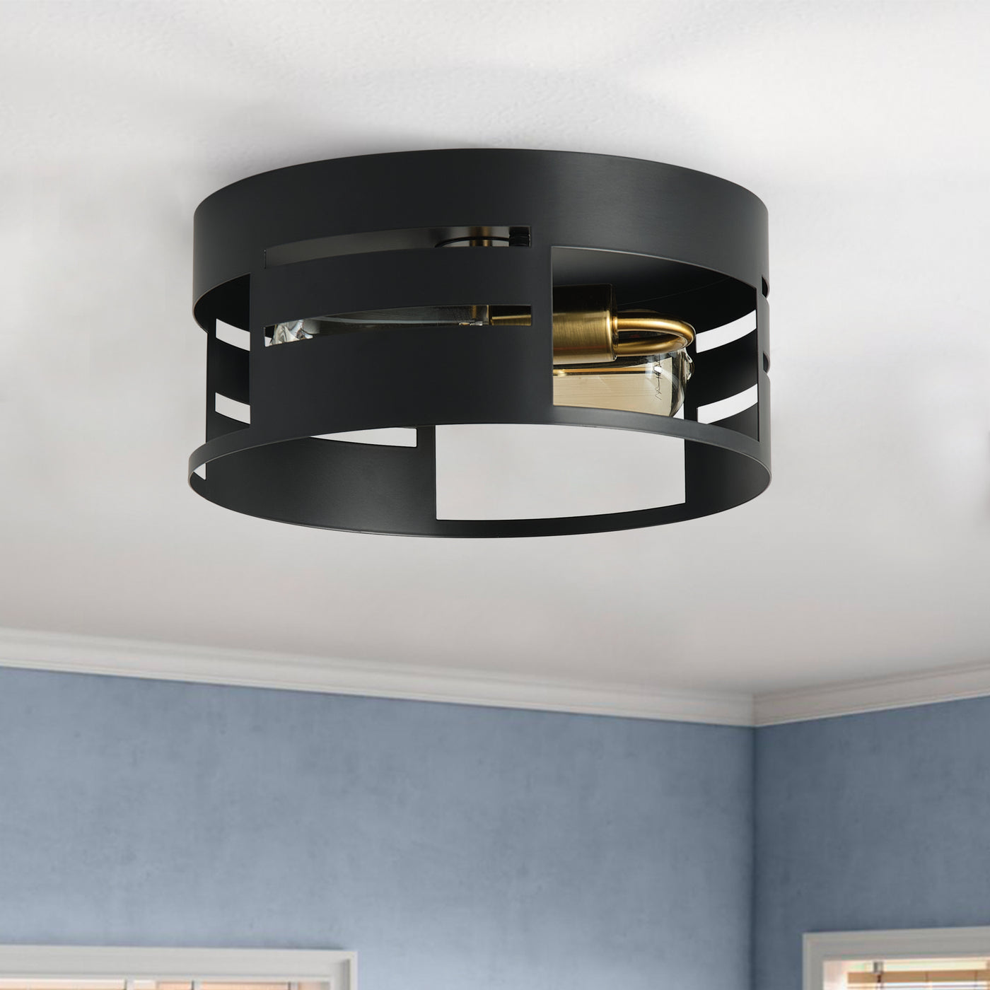 2-Lights Simple Black Hollow Out Flush Mount Lighting