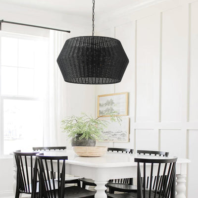 6-Lights Black Rattan Cage Shade Pendant Lighting