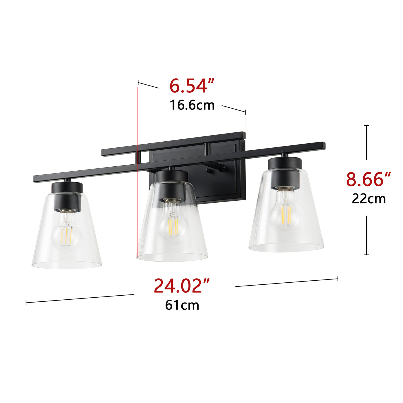 3-Lights& 4-Lights Dimmable Bathroom Clear Glass Wall Vanity Lighting