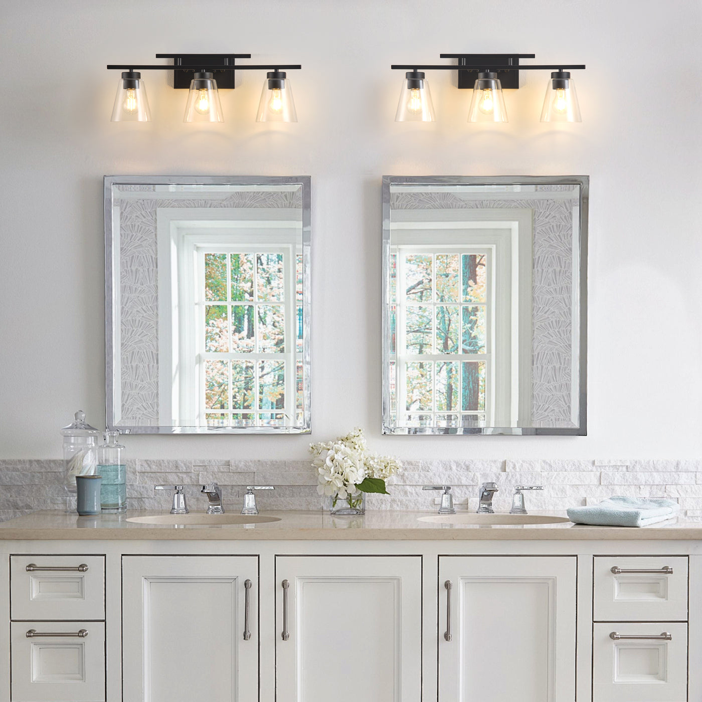 3-Lights& 4-Lights Dimmable Bathroom Clear Glass Wall Vanity Lighting