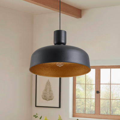 1-Light Industrial Sanded Black Exterior and Sprayed Gold Leaf Interior Bowl Shade Pendant Lighting