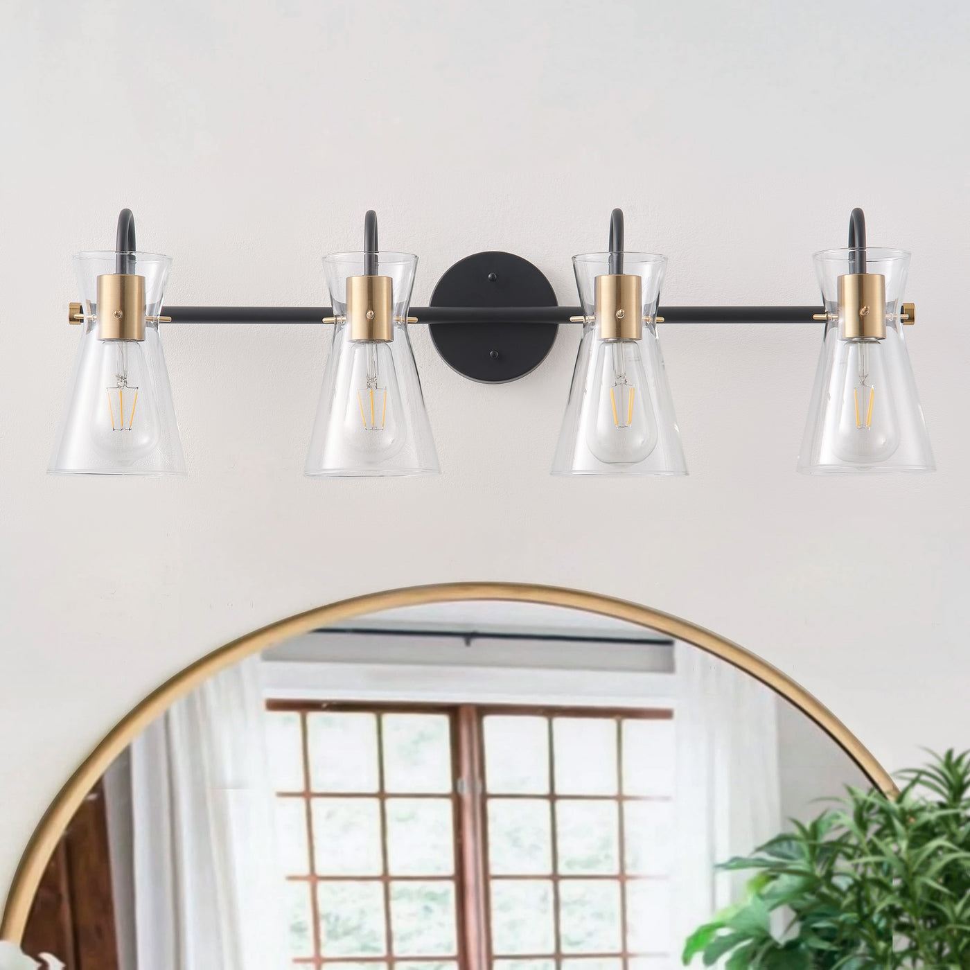 3-Lights & 4-Lights Vintage Style Dimmable Bathroom Clear Glass Wall Vanity Lighting