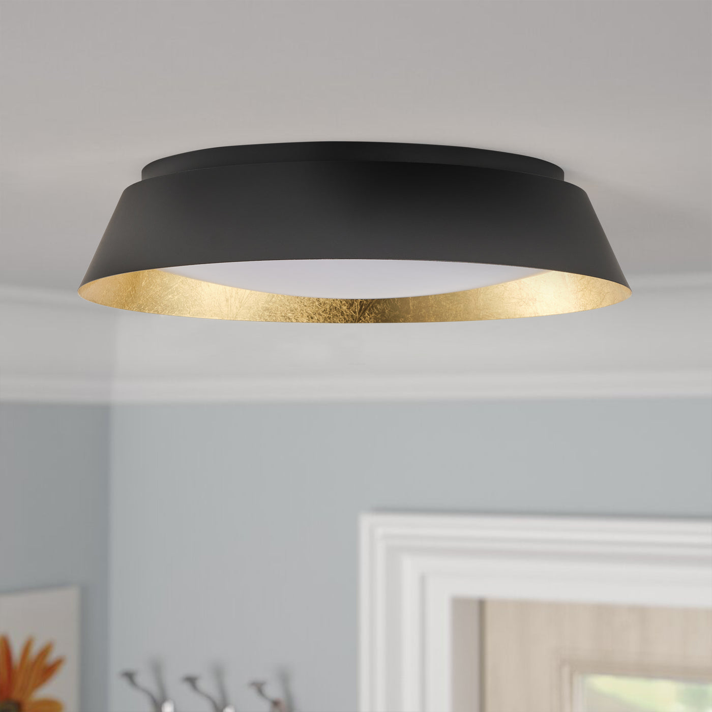 1-Light Modern Style Black Finish Dimmable LED Flush Mount Lighting