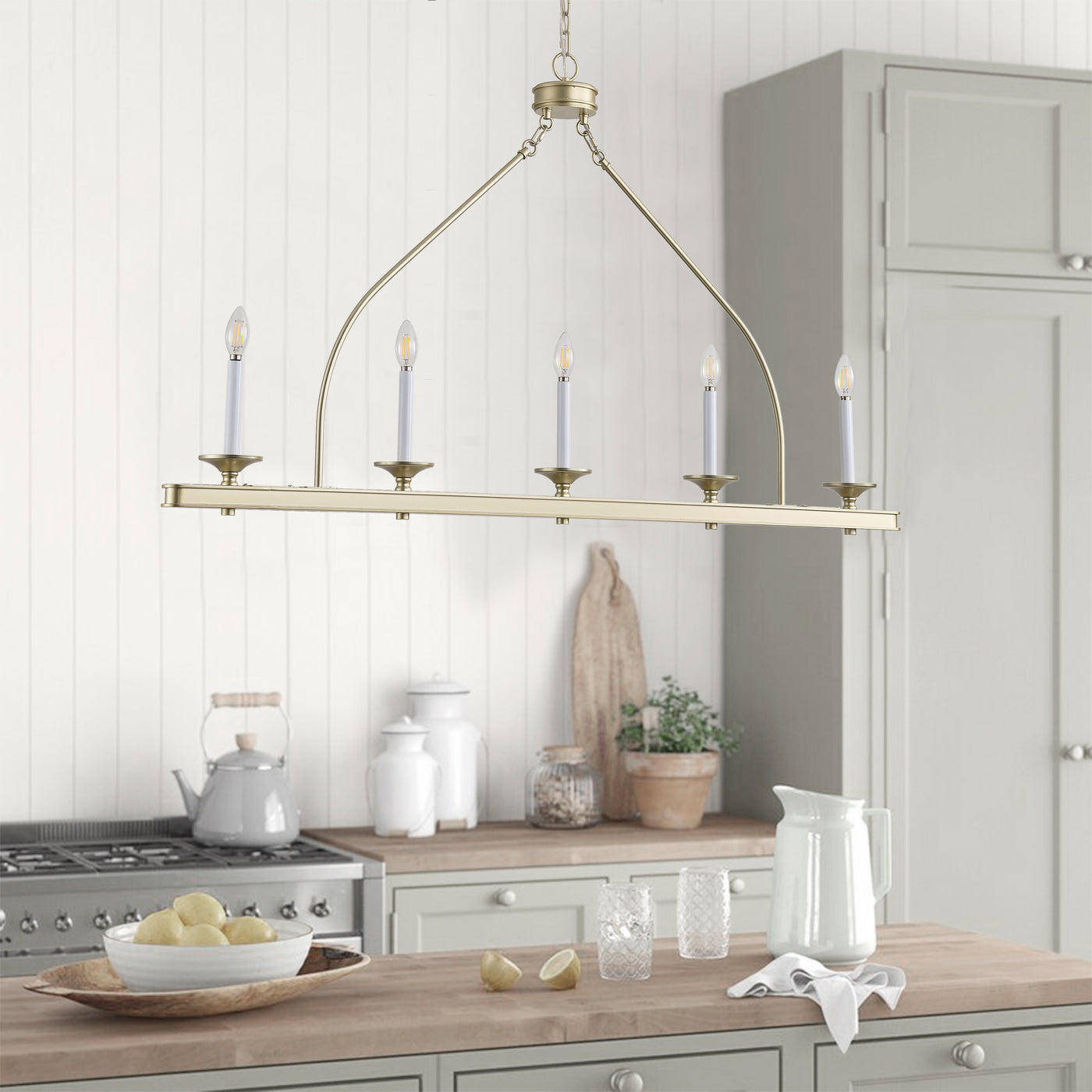 5-Lights Gold Frame Candle Lamp Head Kitchen Island Lights