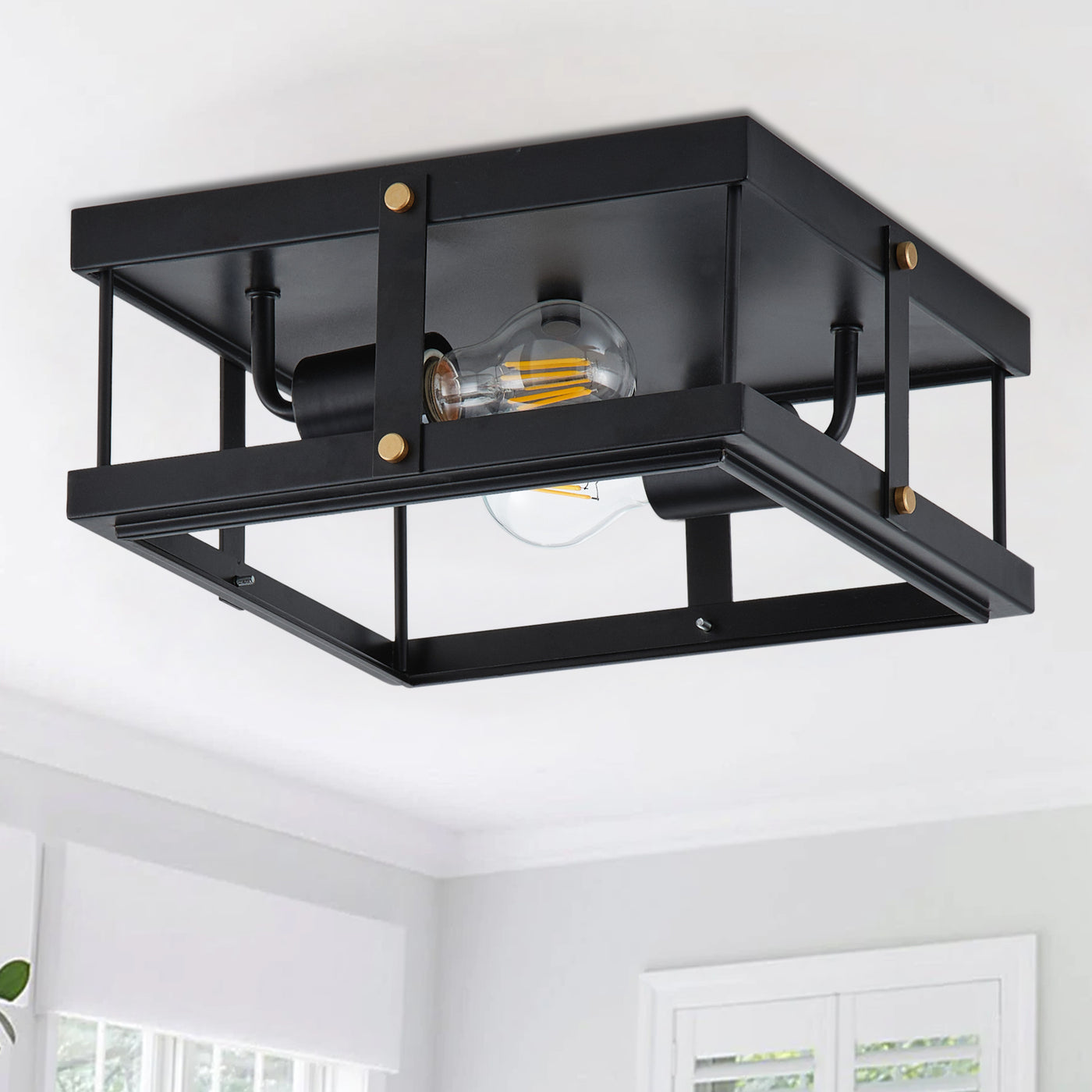 2-Lights Hollow Out Metal Frame Flush Mount Lighting