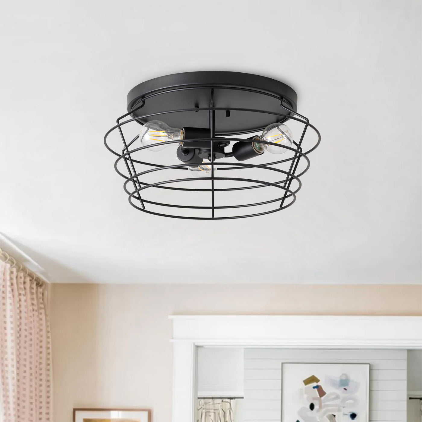 3-Lights Surrounded by Metal Lines Hollowed Out Metal Frame Flush Mount Lighting