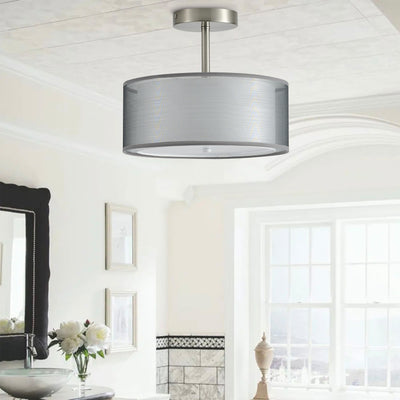 3-Lights Silver Round Cover Semi-Flush Mount Lighting